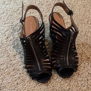 Rampage Black Strappy Heels with Front Zipper
